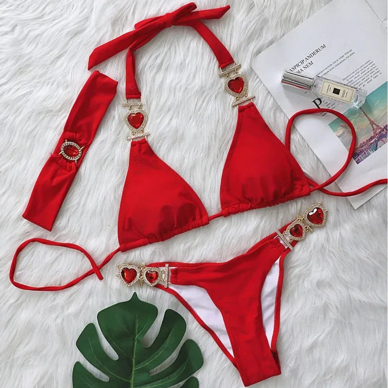 gemstone halter bikini with gemstone headband