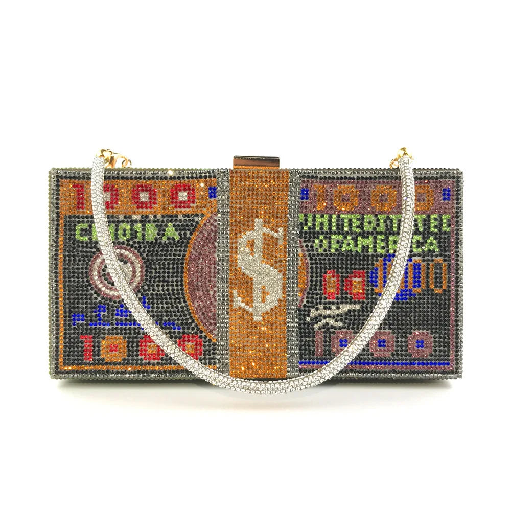 small bag with money crystal design