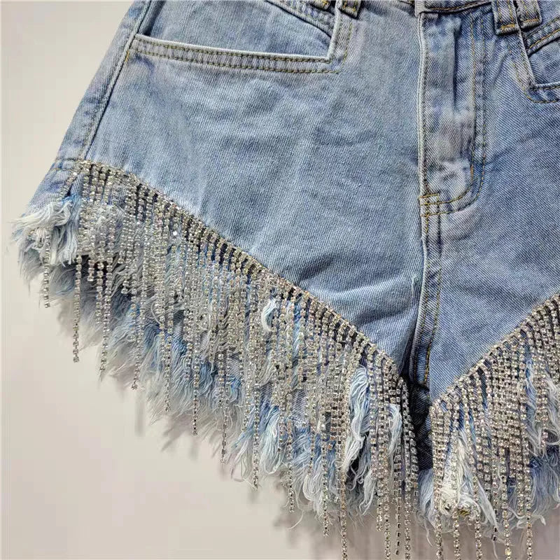 denim shorts rhinestone design