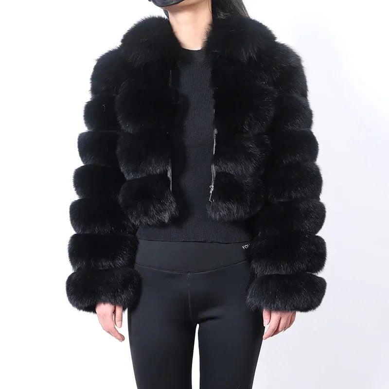 Women Winter Short collar Natural real Fox Fur