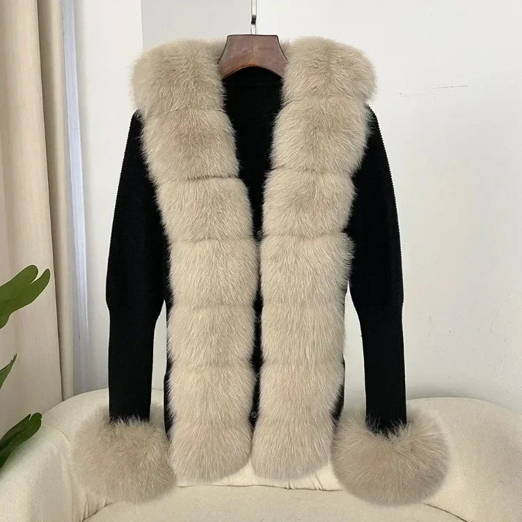 Real fox Fur Cardigan Detachable Collar