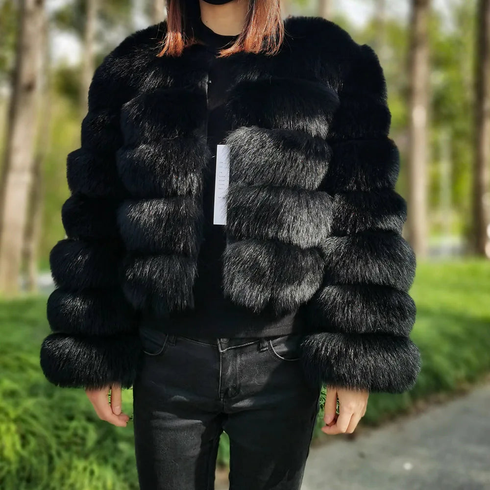 Women Winter Short collar Natural real Fox Fur