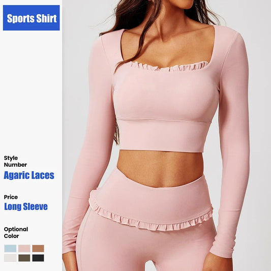 Womens long sleeve ruffle activewear