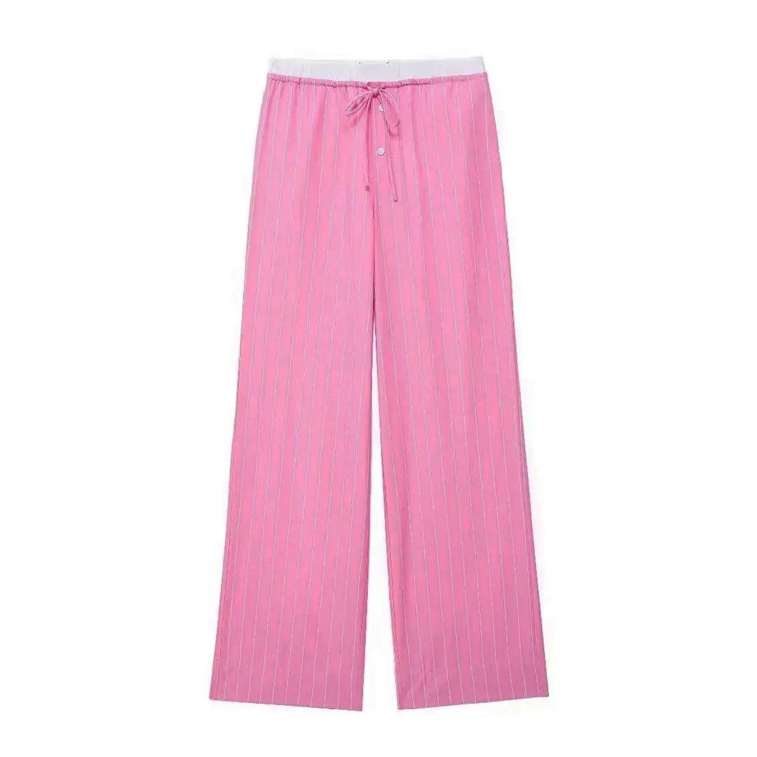 Sweet Pink Stripe Blouse Pant Sets