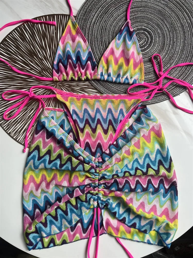 Women multi colour Three-Piece bikini