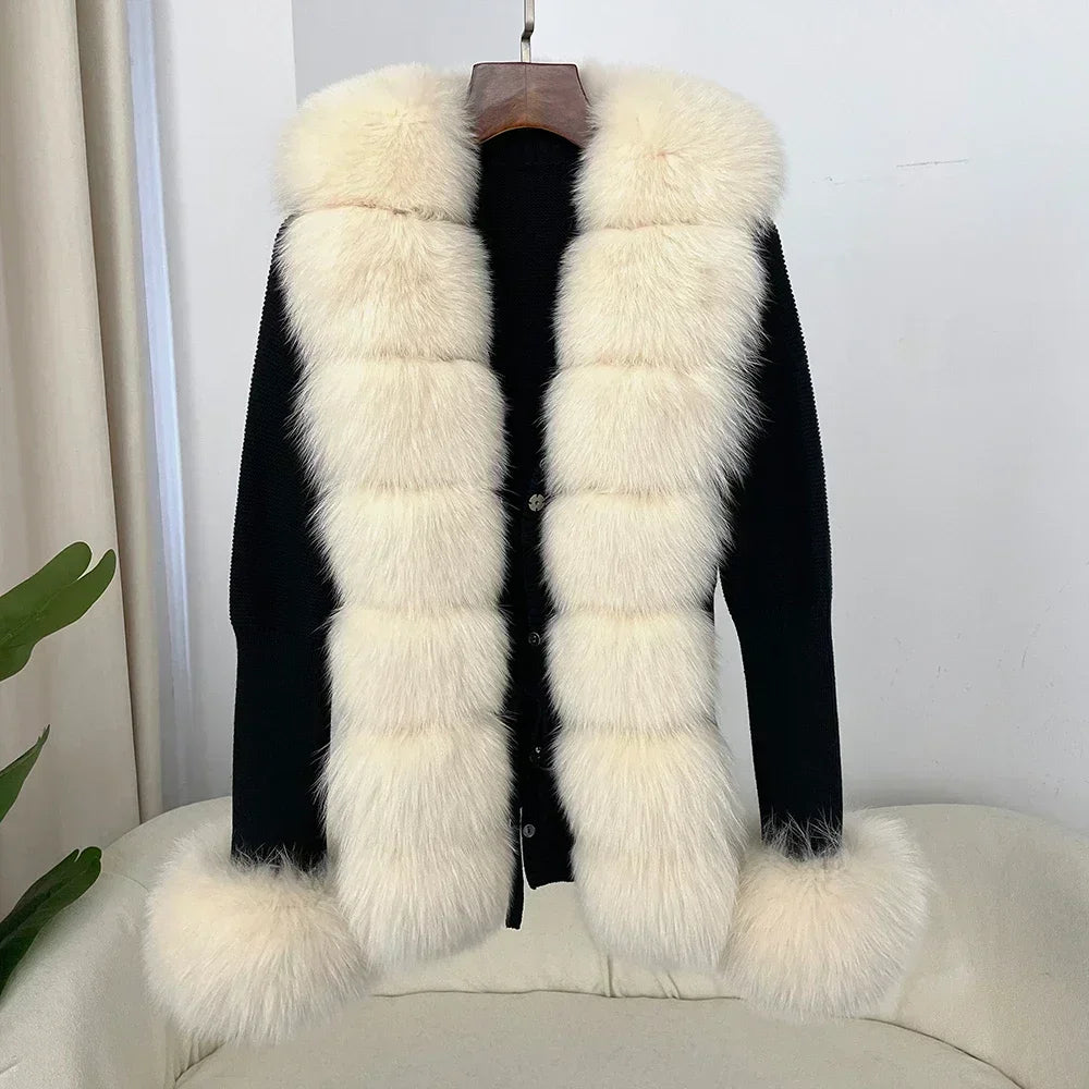 Real fox Fur Cardigan Detachable Collar