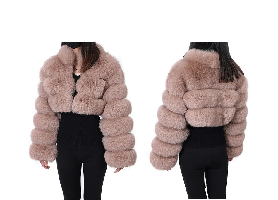 Women Winter Short collar Natural real Fox Fur