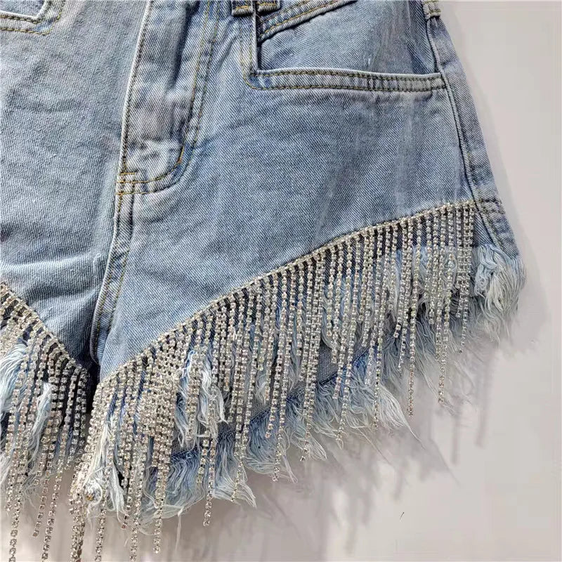 denim shorts rhinestone design