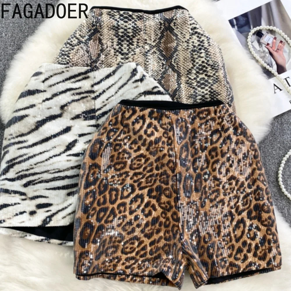 animal print sequin shorts