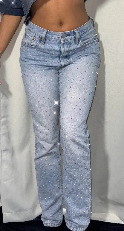 rhinestone womens baggy jeans