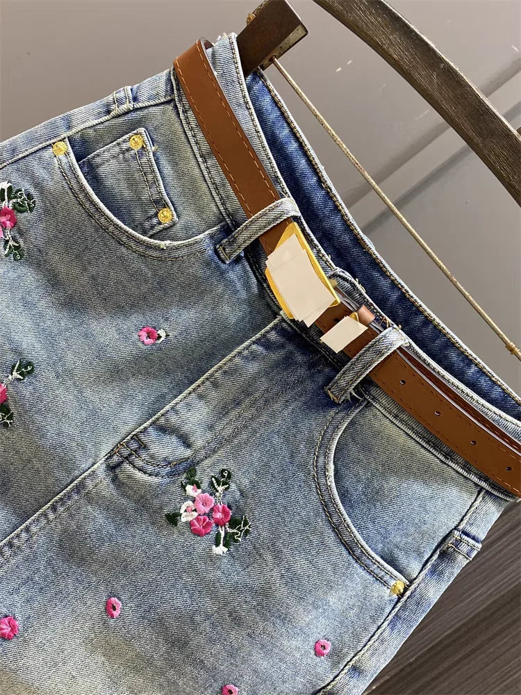 embroidery denim skirt