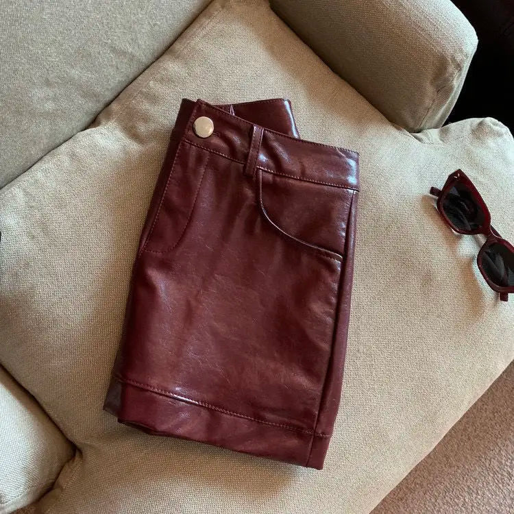 Black and wine red leather skirt