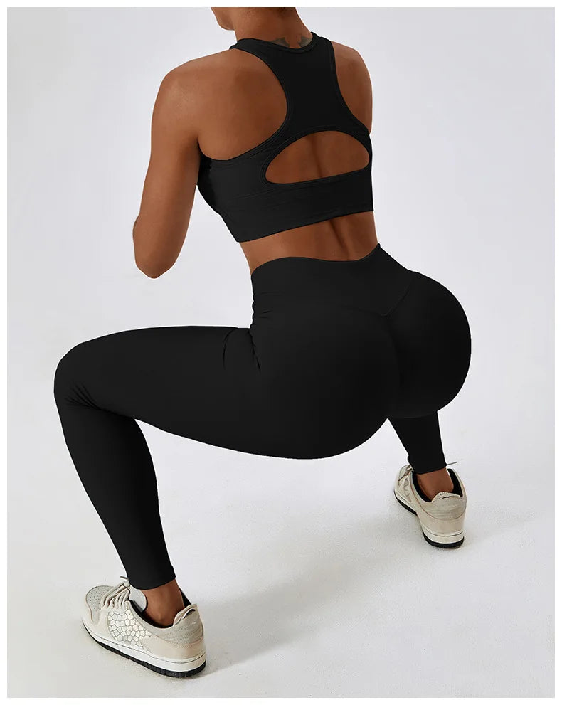 Rib Tracksuits Sports Bra Gym Leggings Sports Suits