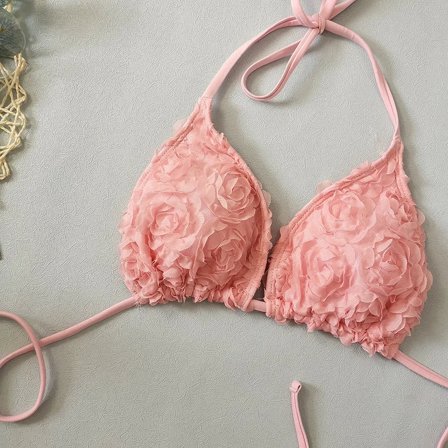 pink flower 3D bikini with sarong