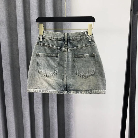 diamond studded denim short skirt