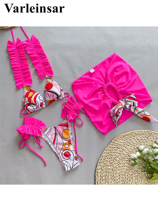 Ruffled Frilled With Skirt Three-pieces Bikini set