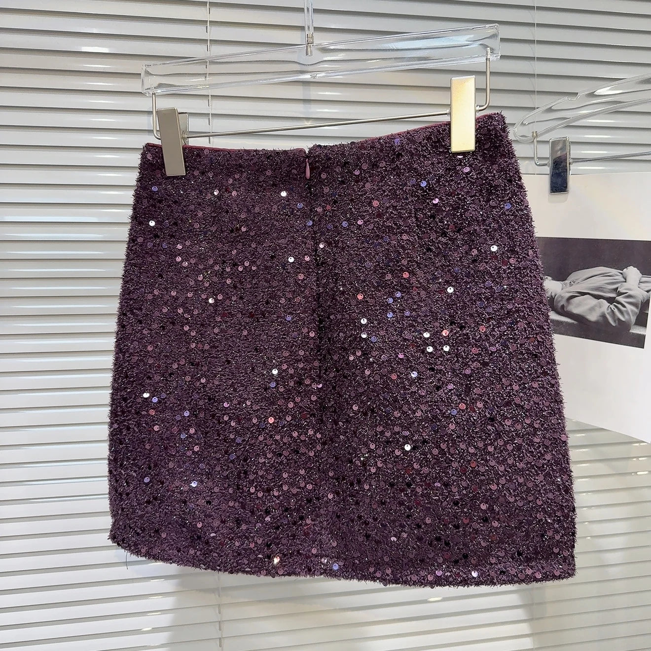 Metal Buttons Pockets Sequins Tweed Skirt