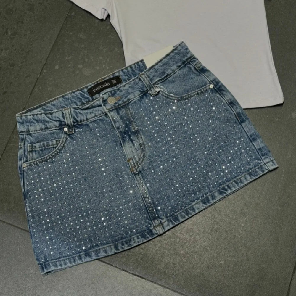 Rhinestone Denim Skirt & cargo denim skirt