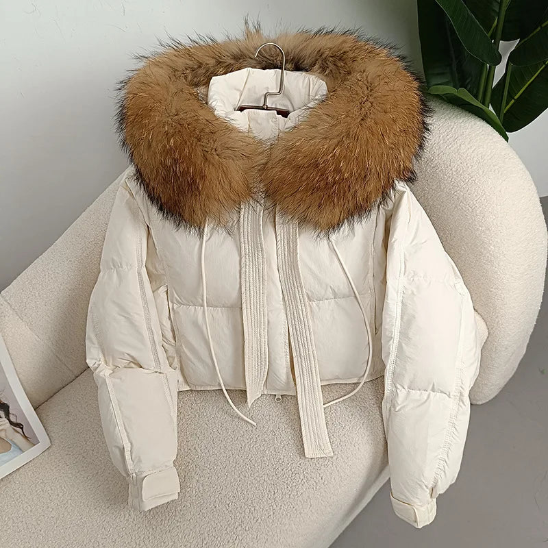 cropped Real Fox Fur and Raccoon Fur Collar detachable hood