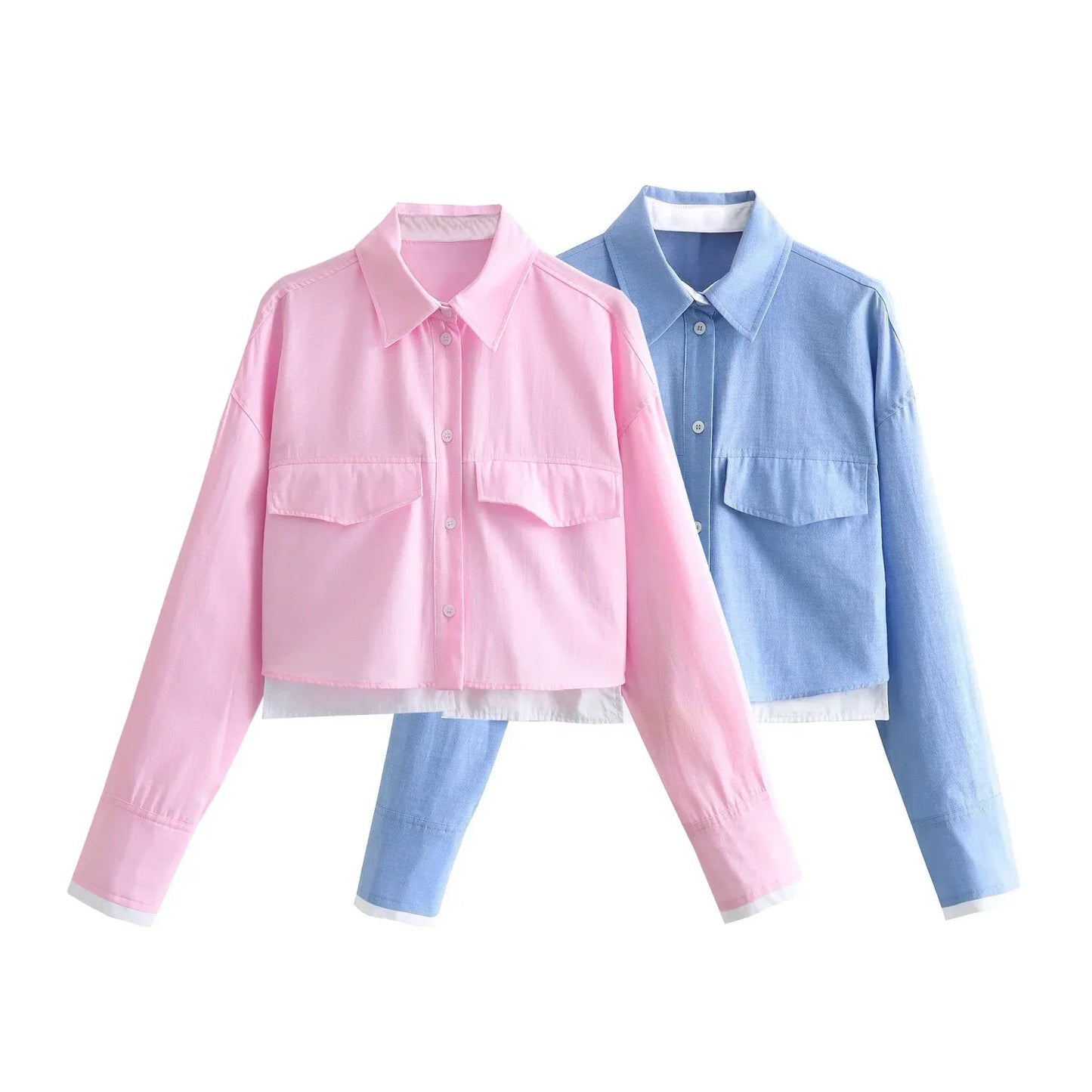 cropped Blouse Shirt Women Long Sleeve