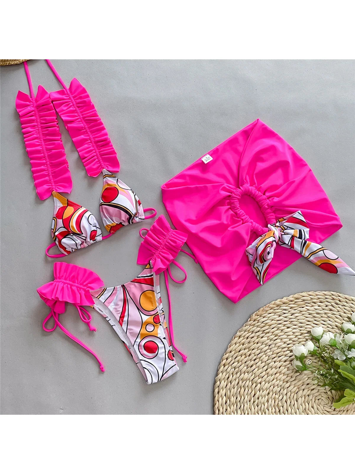 Ruffled Frilled With Skirt Three-pieces Bikini set