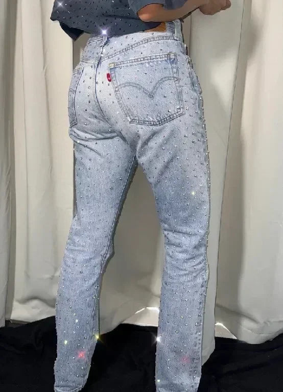 rhinestone womens baggy jeans