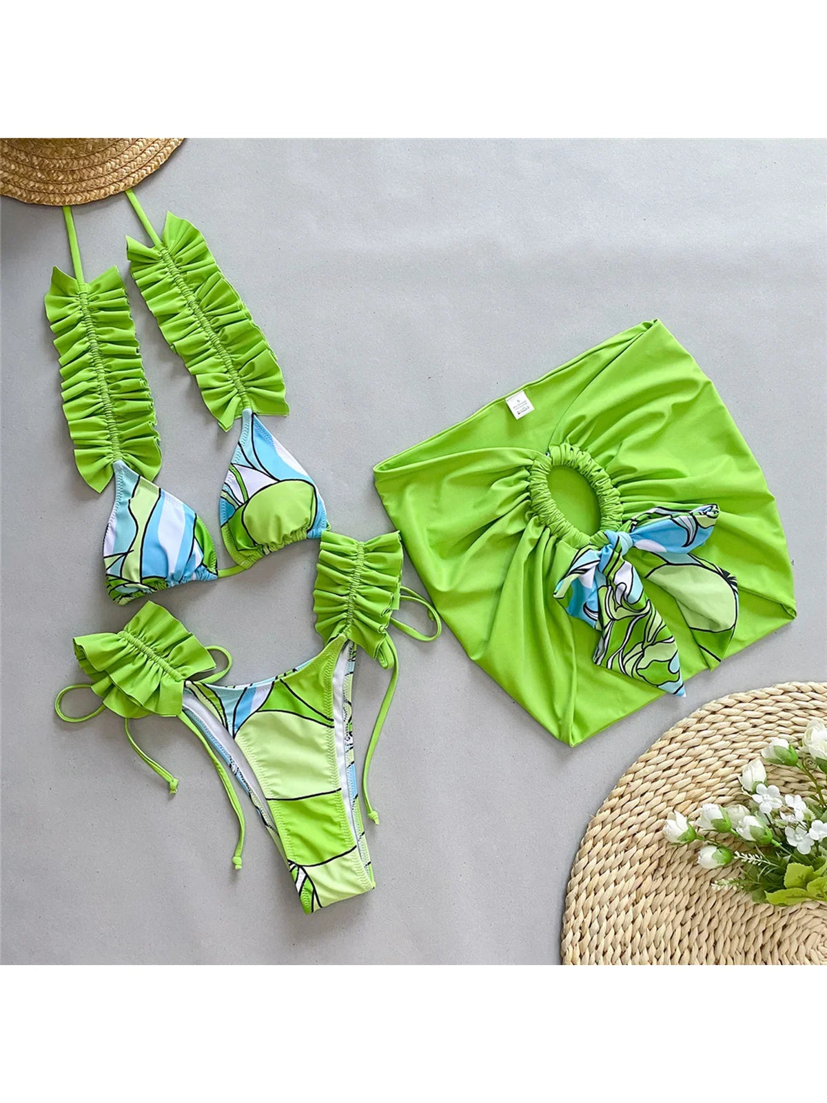 Ruffled Frilled With Skirt Three-pieces Bikini set