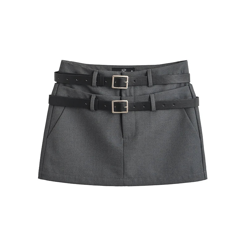 Double belted Mini Skirts Woman