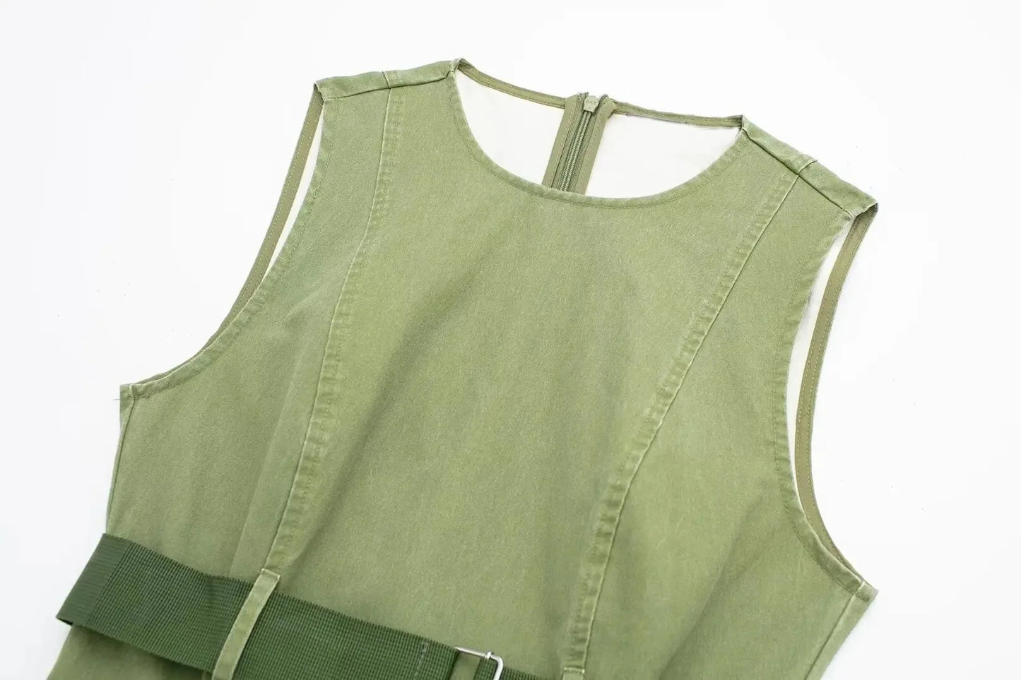 Army Green Vest Wide Belt Dress