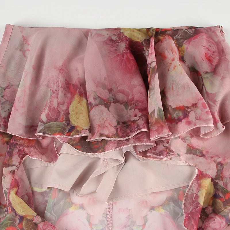 floral print Ruffled Skirt Women Asymmetrical Skirt