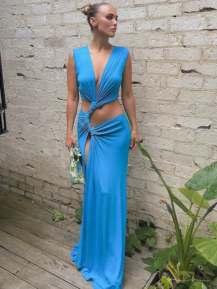 Sexy Deep V Cut Out Slit Maxi Dress