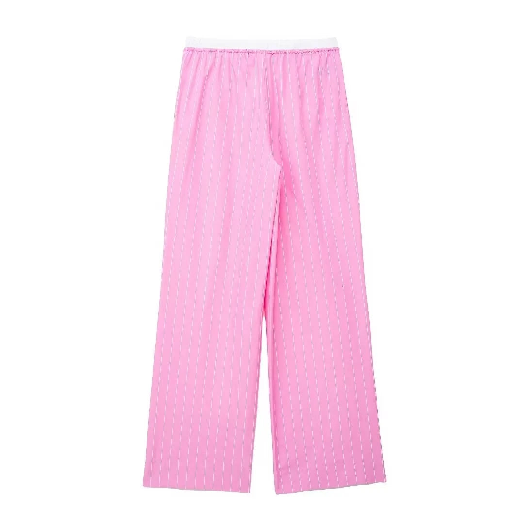 Sweet Pink Stripe Blouse Pant Sets