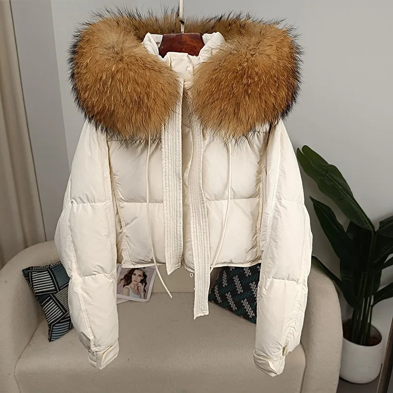 cropped Real Fox Fur and Raccoon Fur Collar detachable hood