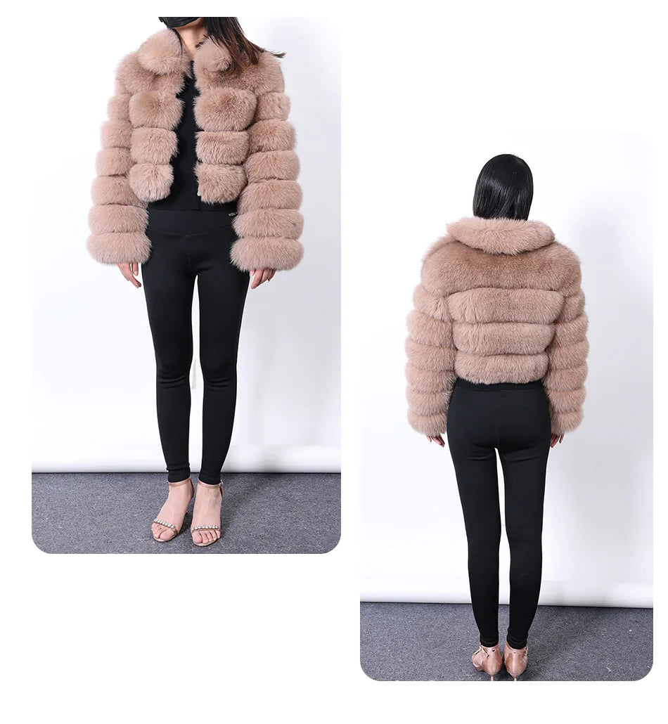 Women Winter Short collar Natural real Fox Fur