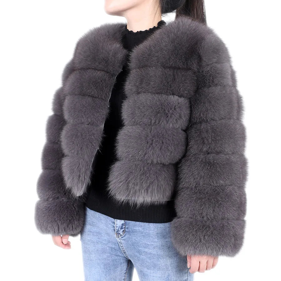 Women Winter Short collar Natural real Fox Fur