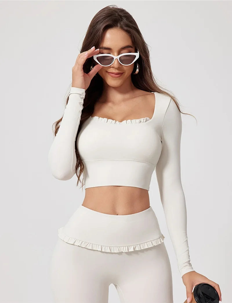 Womens long sleeve ruffle activewear