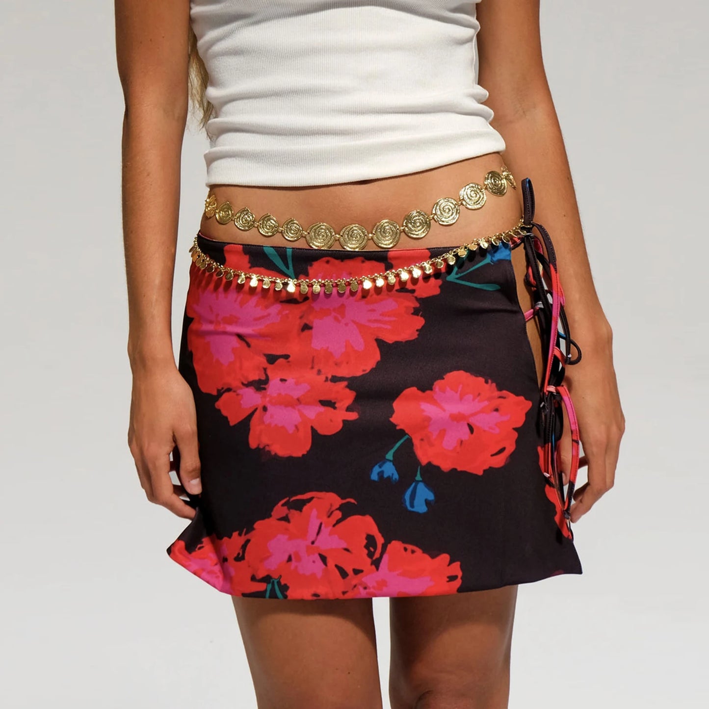 Mini Skirts for Womens Summer Low Waist Tie Dye and flower print