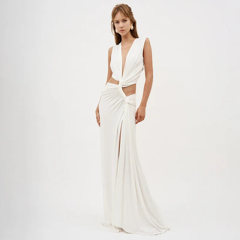 Sexy Deep V Cut Out Slit Maxi Dress