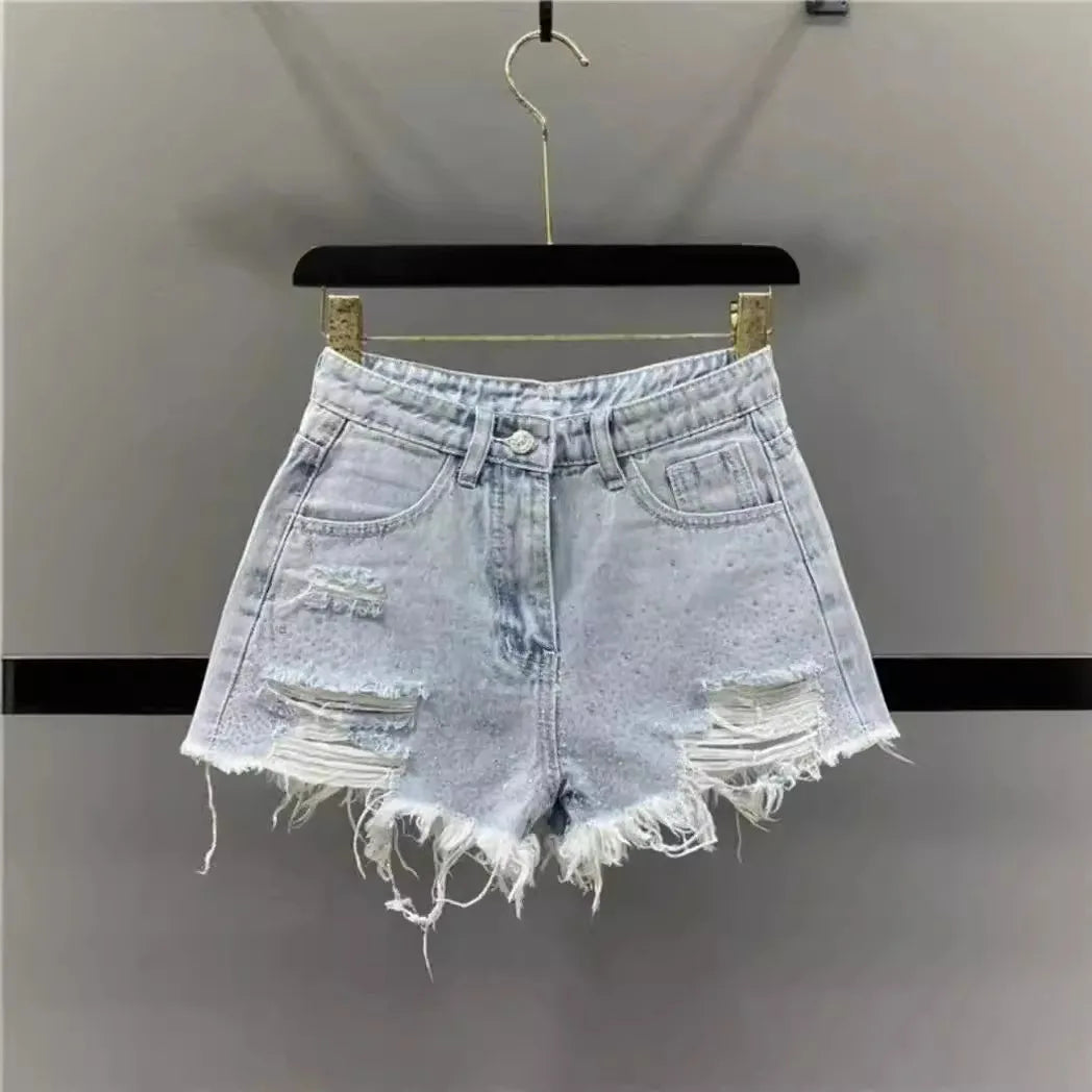 High Waist Diamond Denim Shorts