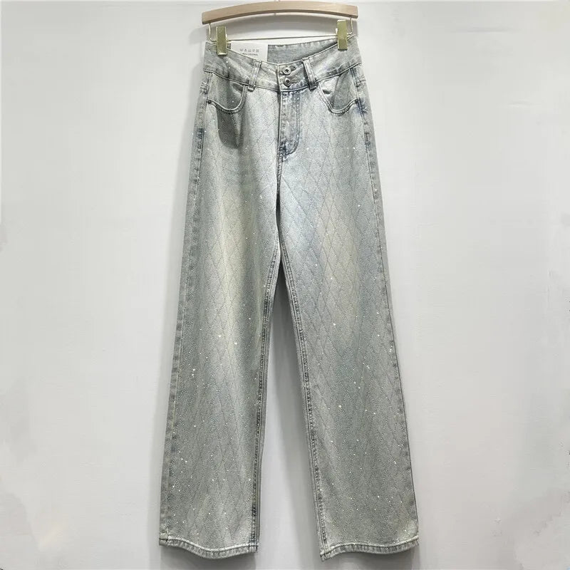 straight leg cross diamond design jeans